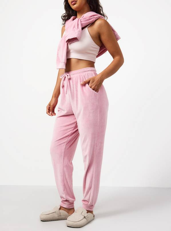 Pink Ribbed Co-ord Slinky Pyjama Bottoms S