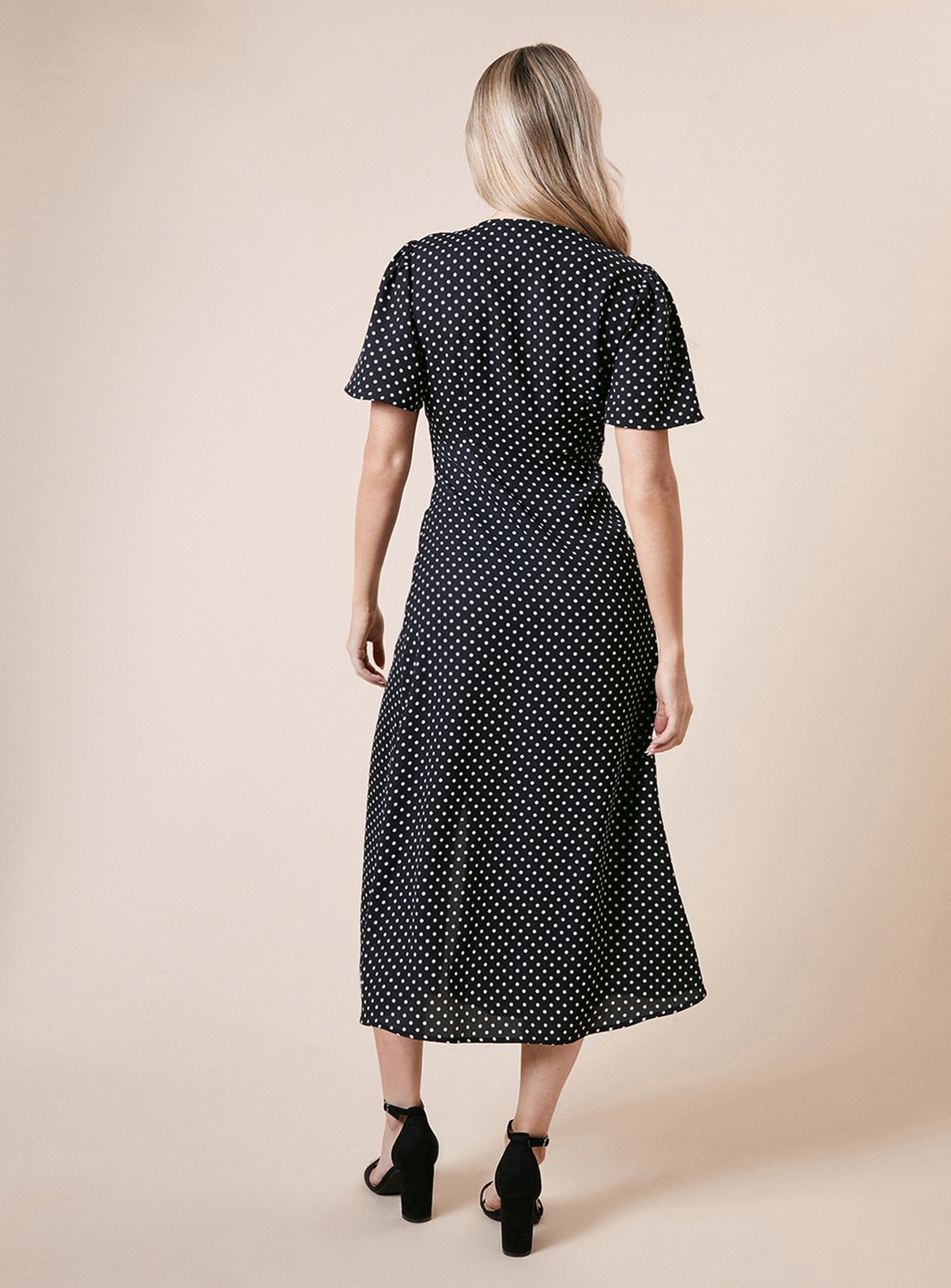 DOROTHY PERKINS Spot Button Through Flutter Sleeve Midi Dress 10 - Image 3 thumbnail