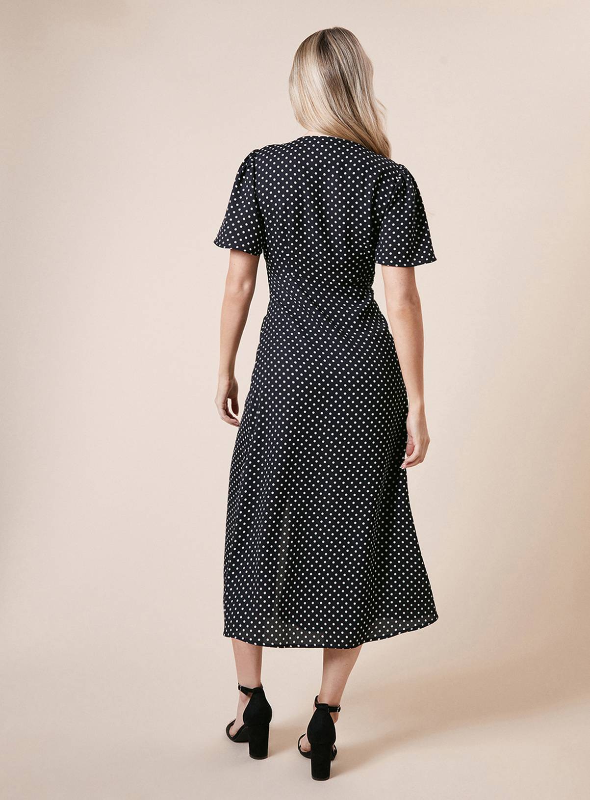 DOROTHY PERKINS Spot Button Through Flutter Sleeve Midi Dress 10 - Image 3
