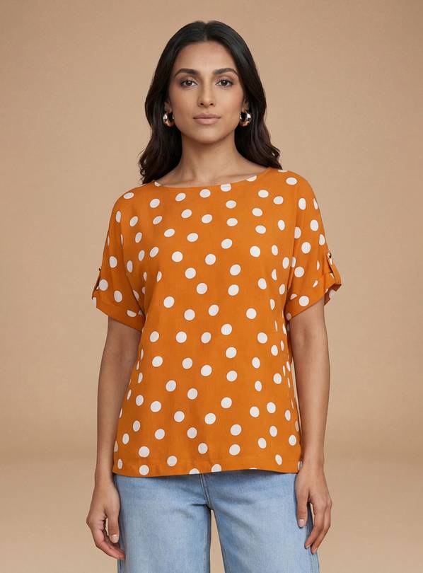 DOROTHY PERKINS Orange Spot Printed Roll Sleeve Blouse 12