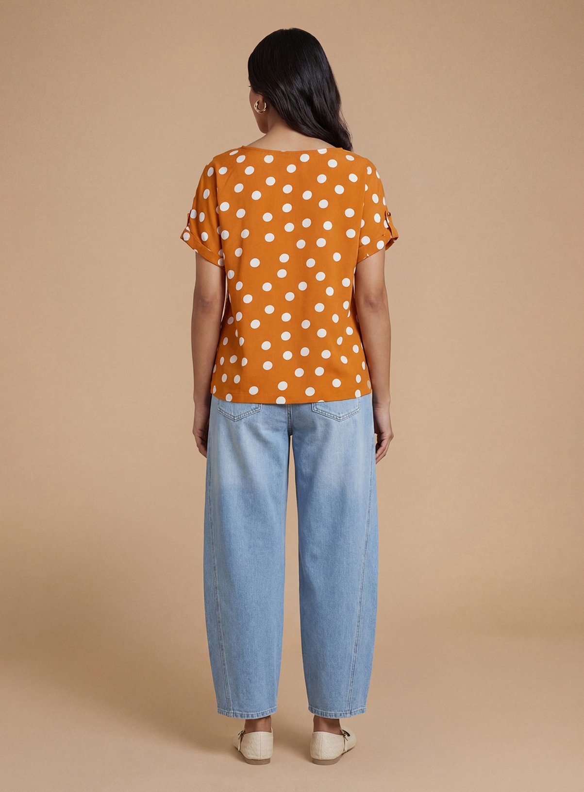 DOROTHY PERKINS Orange Spot Printed Roll Sleeve Blouse 16 - Image 3 thumbnail