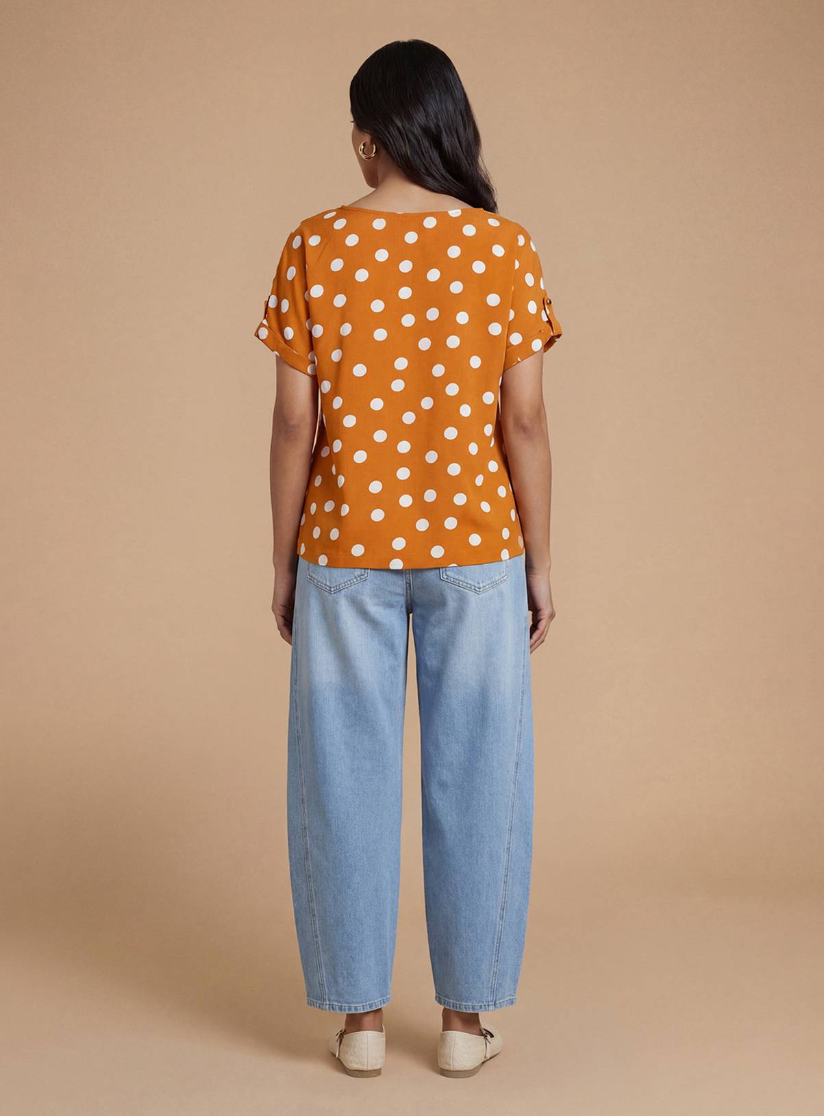 DOROTHY PERKINS Orange Spot Printed Roll Sleeve Blouse 16 - Image 3