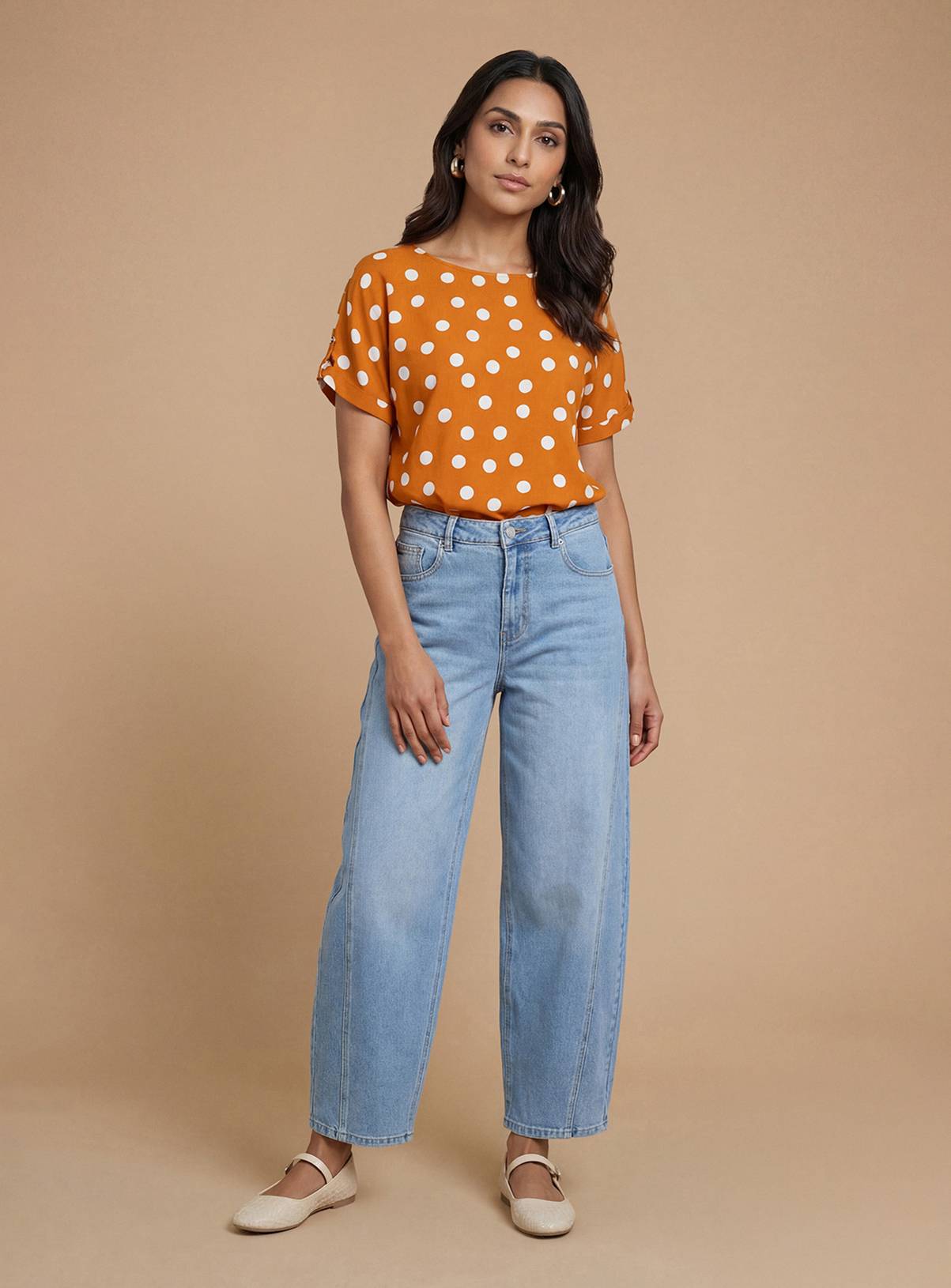 DOROTHY PERKINS Orange Spot Printed Roll Sleeve Blouse 16 - Image 4