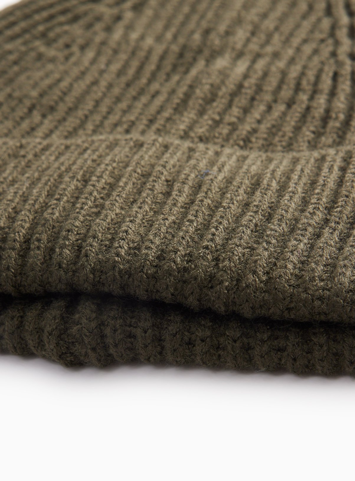 Khaki Ribbed Knitted Beanie Hat One Size - Image 3 thumbnail