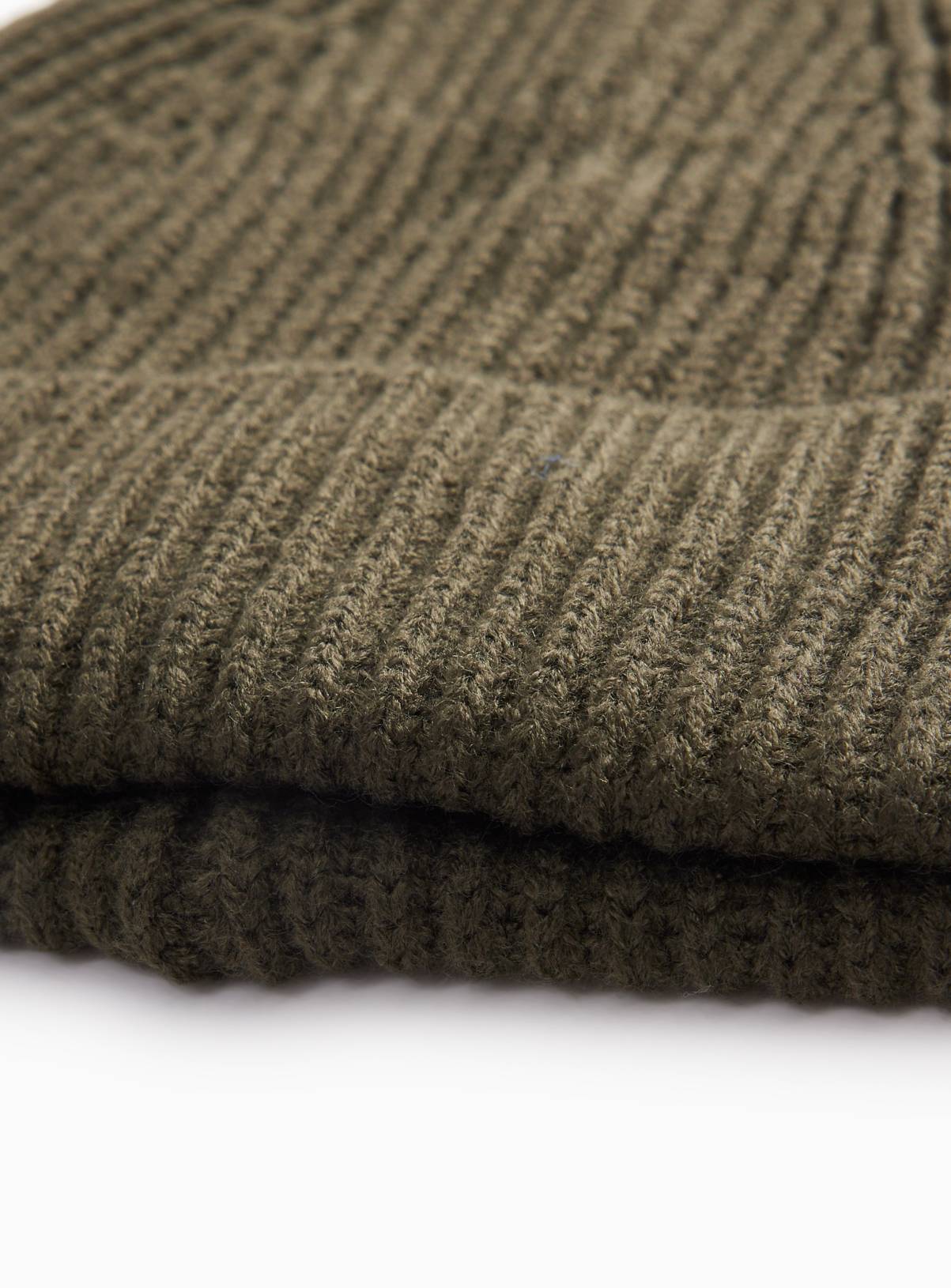 Khaki Ribbed Knitted Beanie Hat One Size - Image 3