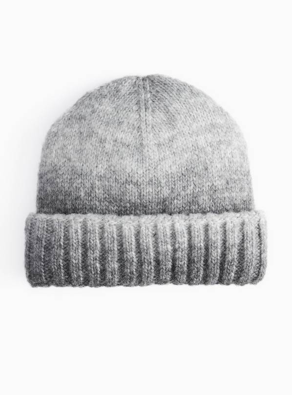 Grey and White Ombre Knit Beanie One Size