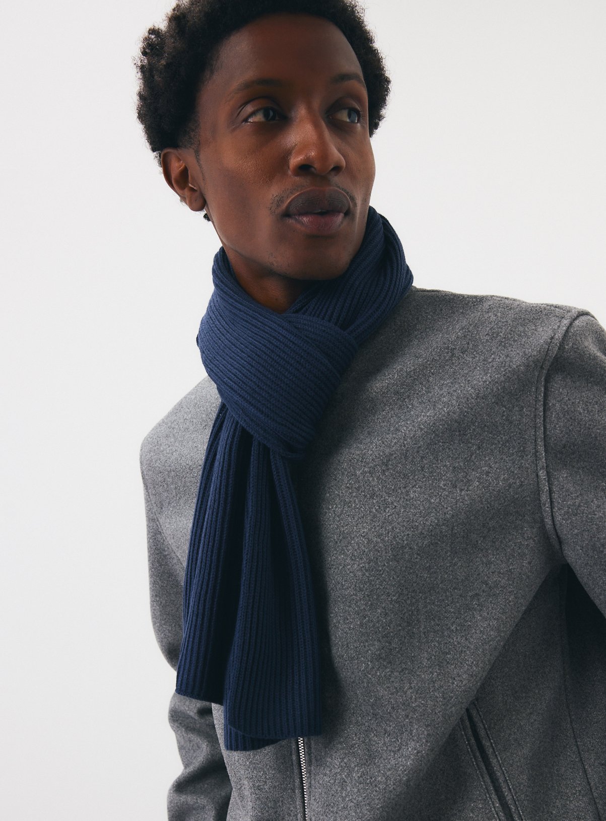 Navy Ribbed Knitted Scarf One Size - Image 1 thumbnail