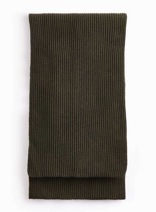 Khaki Ribbed Knitted Scarf One Size