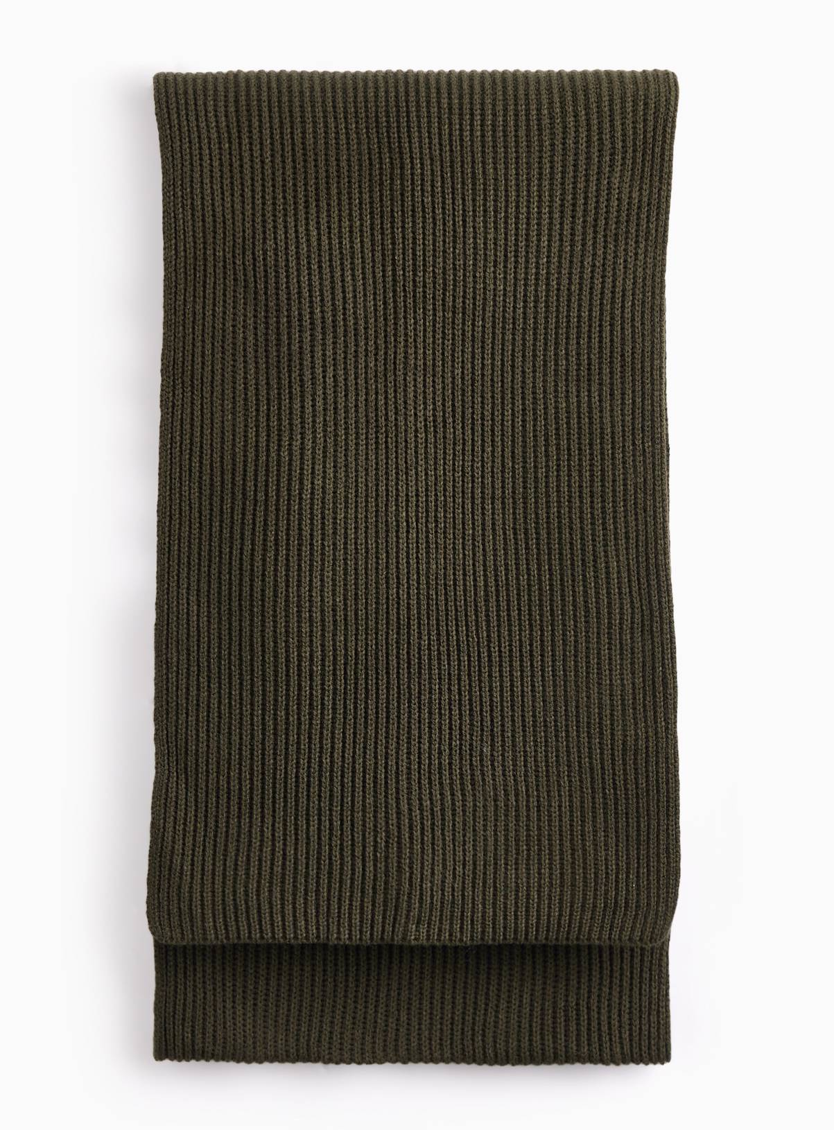 Khaki Ribbed Knitted Scarf One Size - Image 1