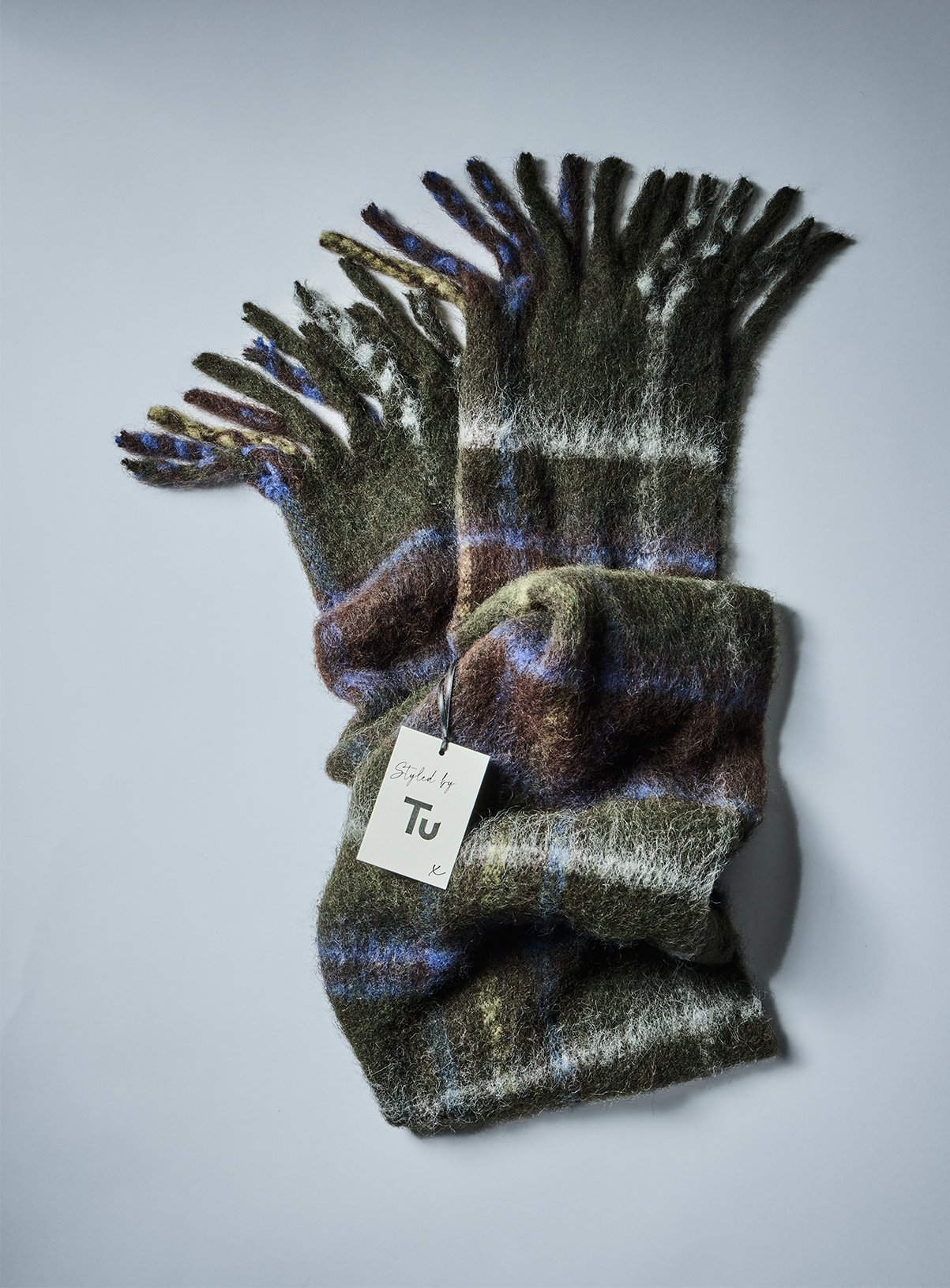Khaki Heavyweight Check Scarf One Size - Image 1 thumbnail