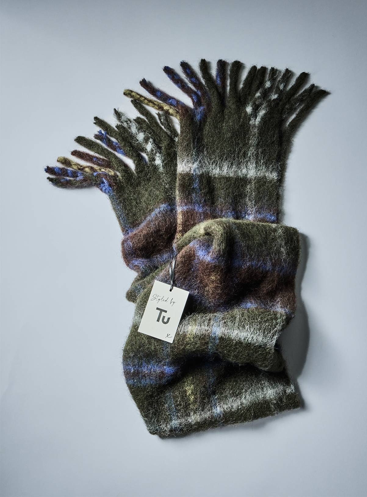 Khaki Heavyweight Check Scarf One Size - Image 1