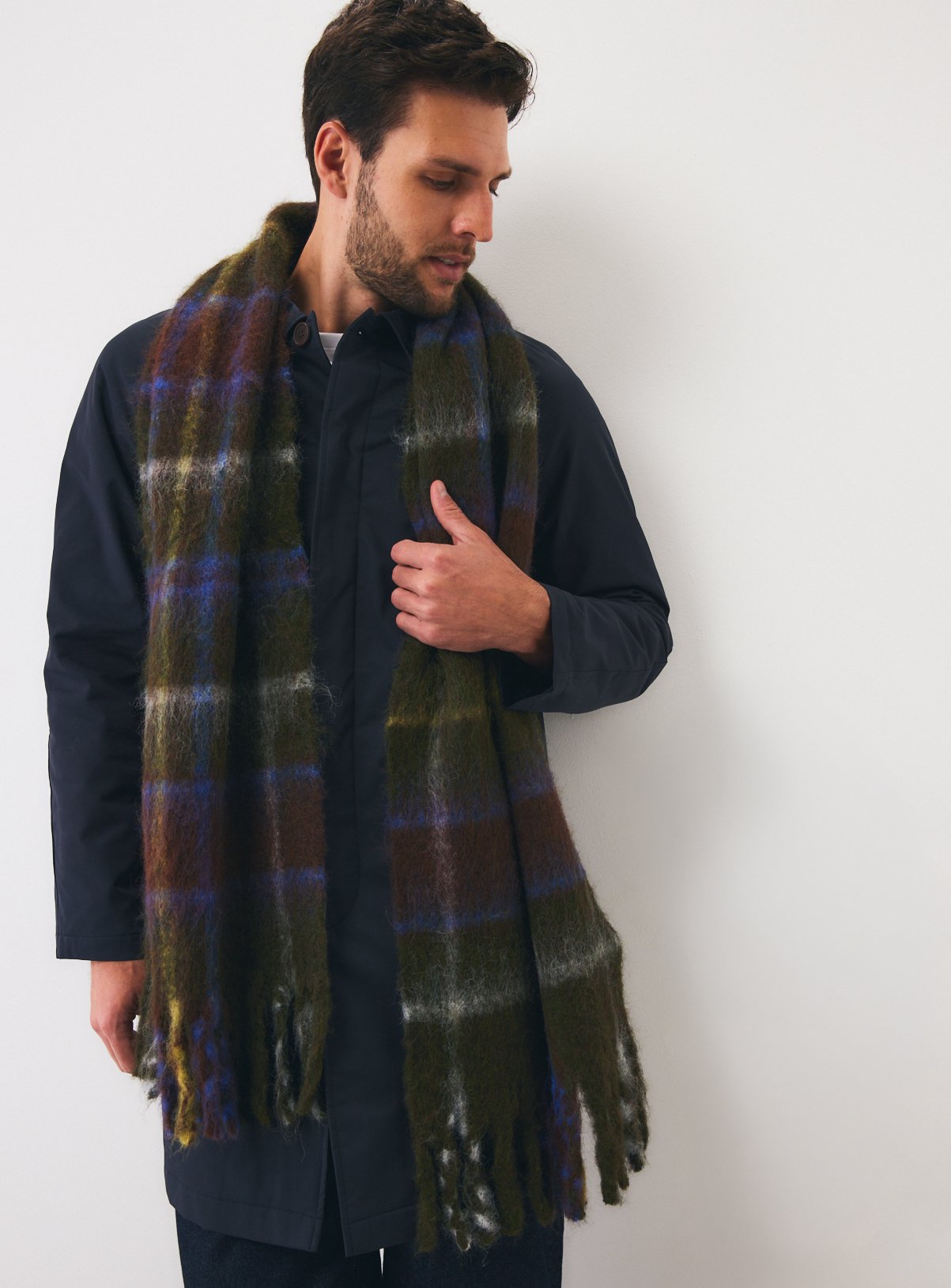 Khaki Heavyweight Check Scarf One Size - Image 2 thumbnail