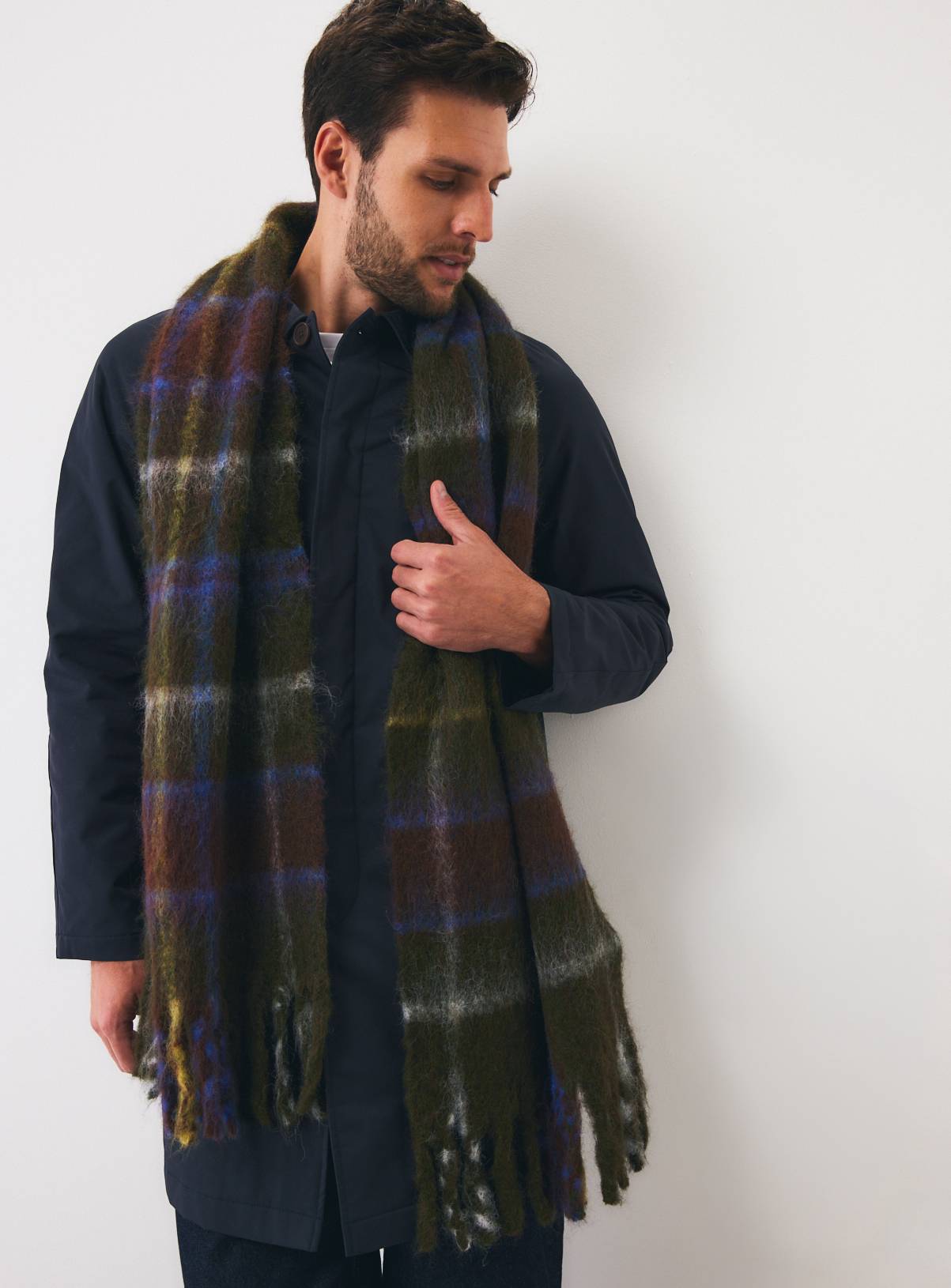 Khaki Heavyweight Check Scarf One Size - Image 2