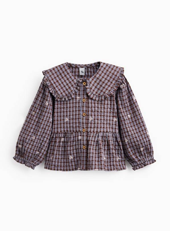 Brown Gingham Embroidered Blouse 2-3 years