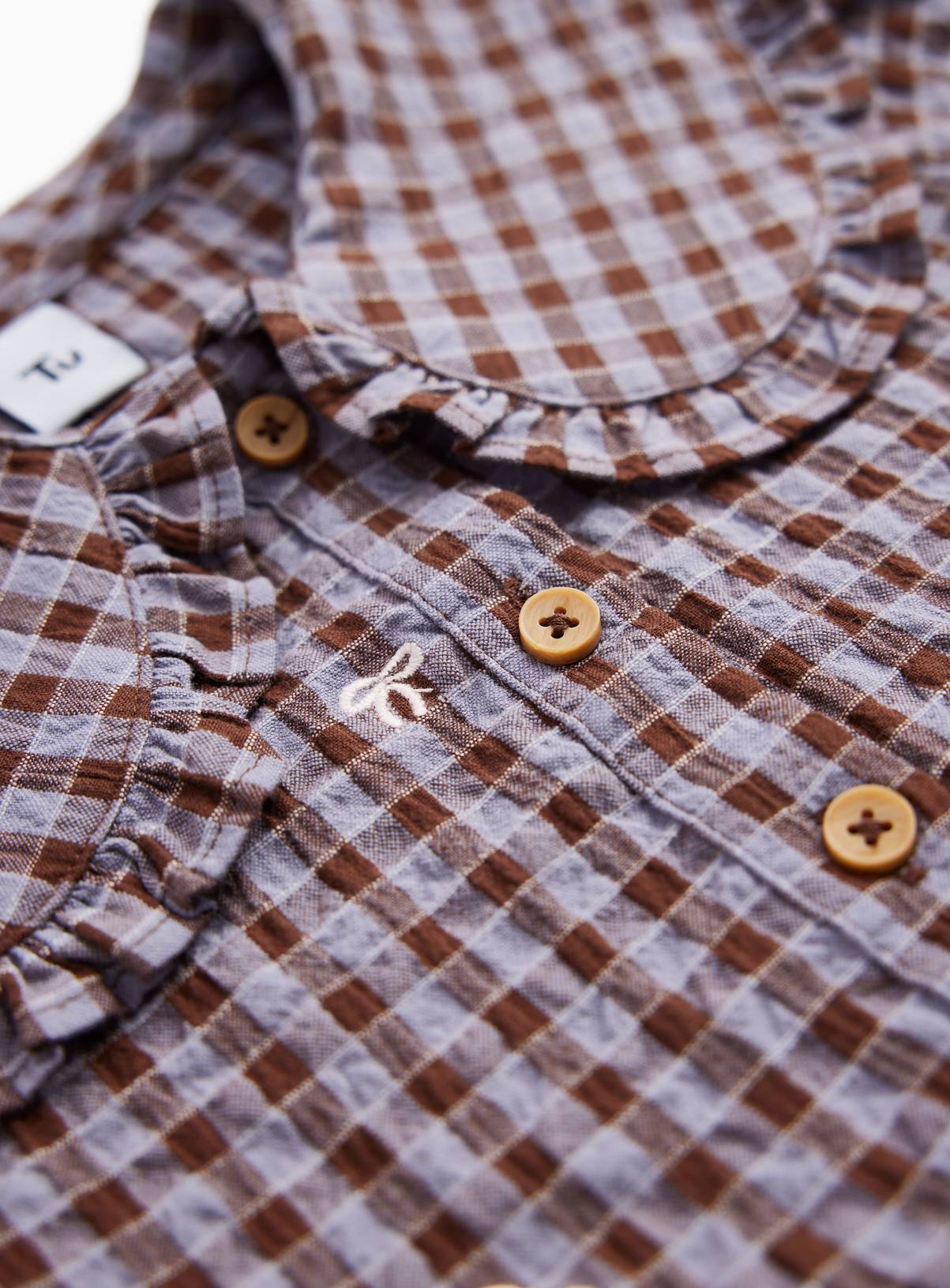 Brown Gingham Embroidered Blouse 4-5 years - Image 2