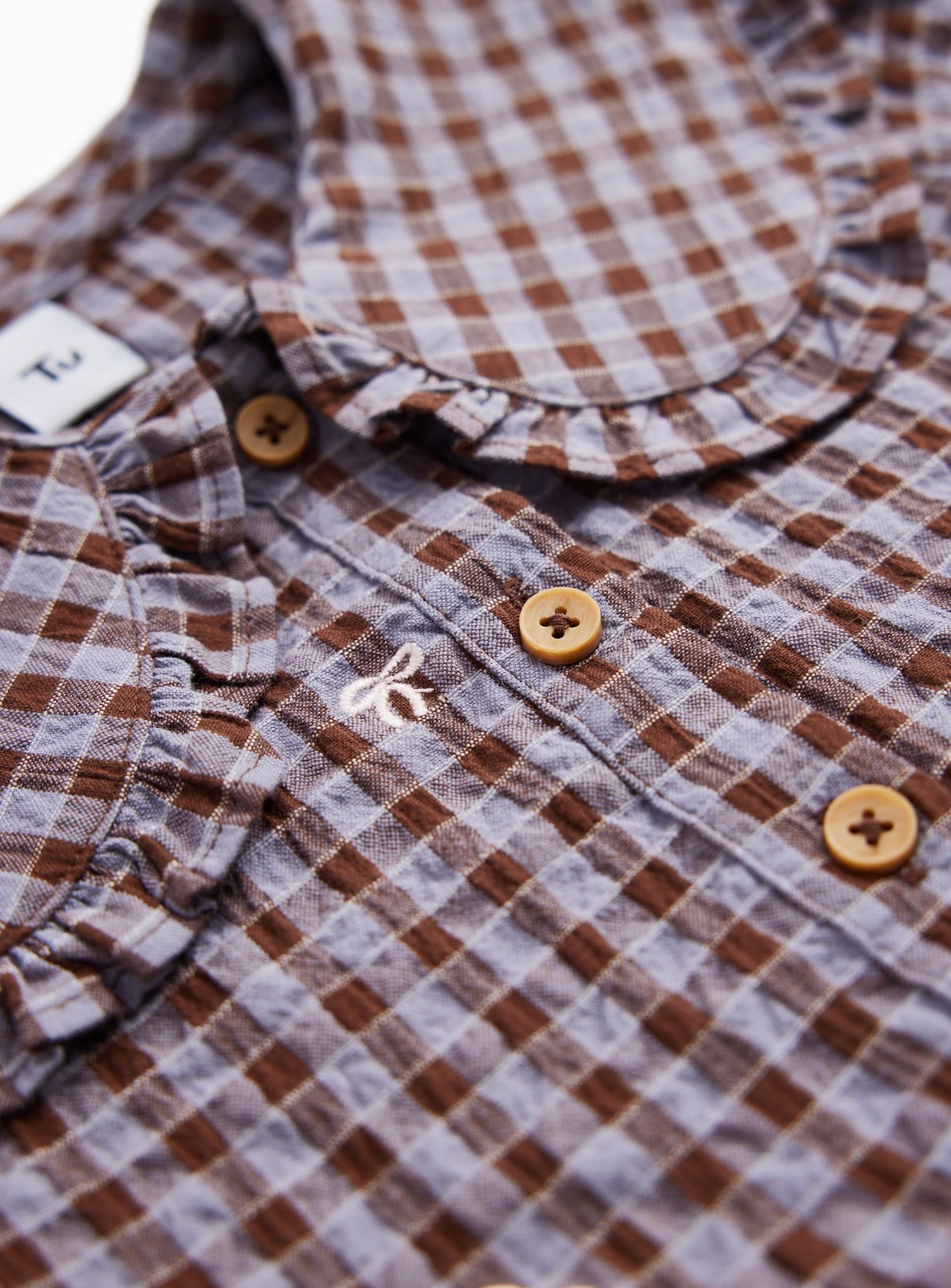 Brown Gingham Embroidered Blouse 7-8 years - Image 2 thumbnail
