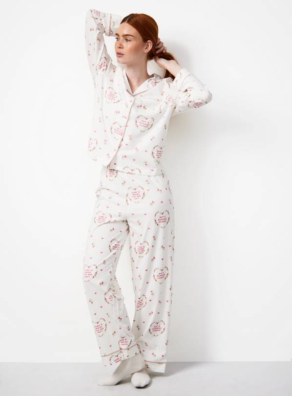White Heart Print Traditional Pyjamas M