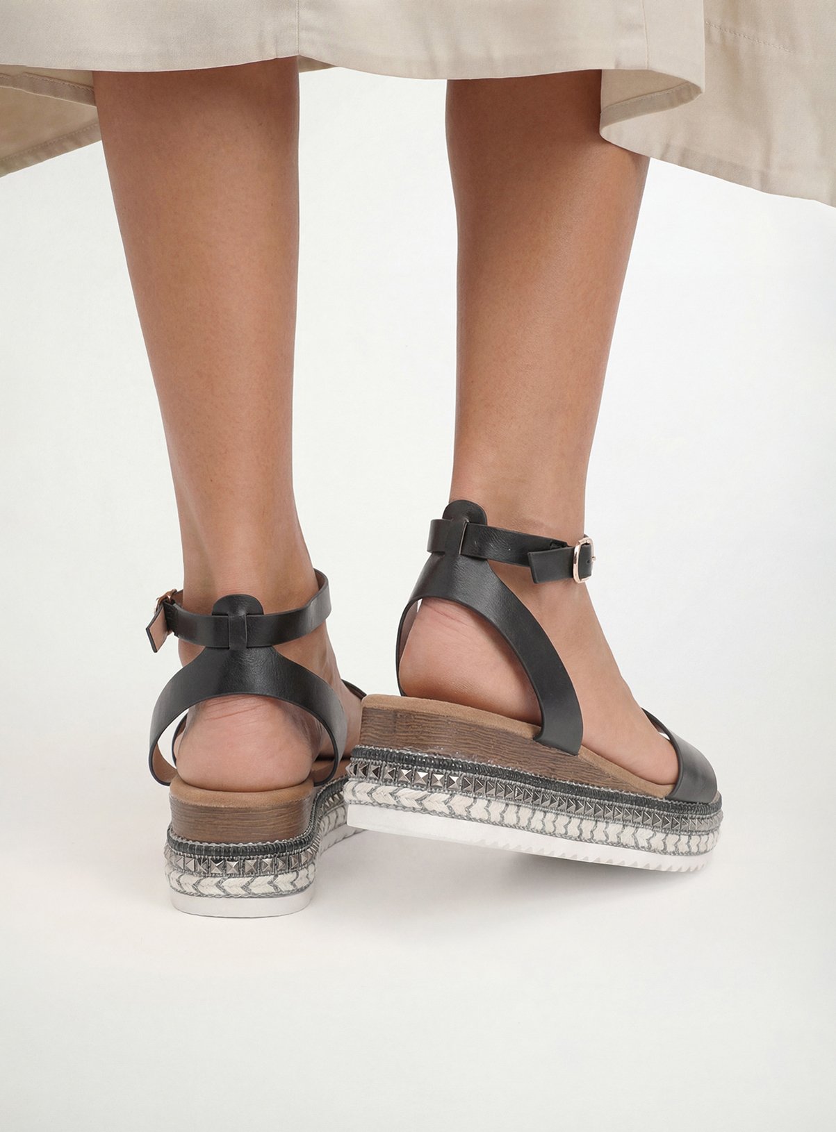 DOROTHY PERKINS Good For The Sole: Hester Faux Leather Embellished Flatform Wedge Sandals Black 3 - Image 2 thumbnail
