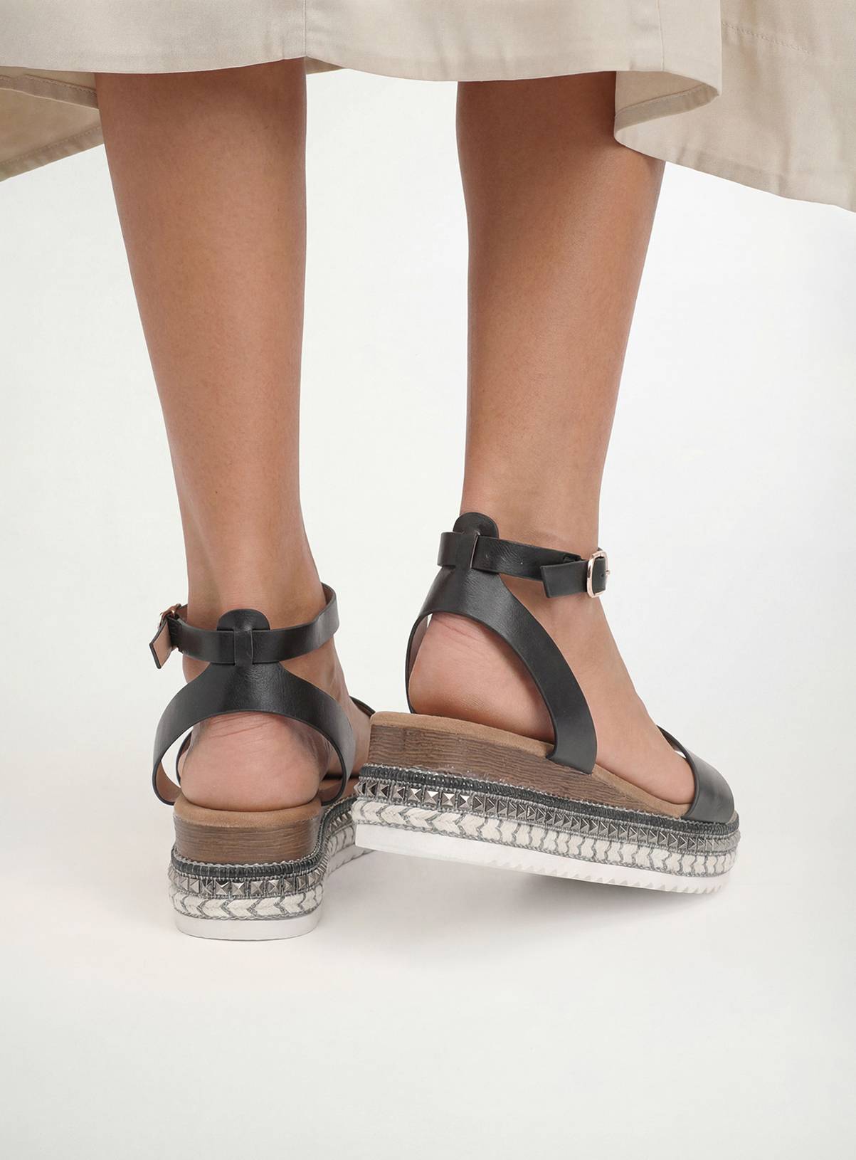 DOROTHY PERKINS Good For The Sole: Hester Faux Leather Embellished Flatform Wedge Sandals Black 3 - Image 2