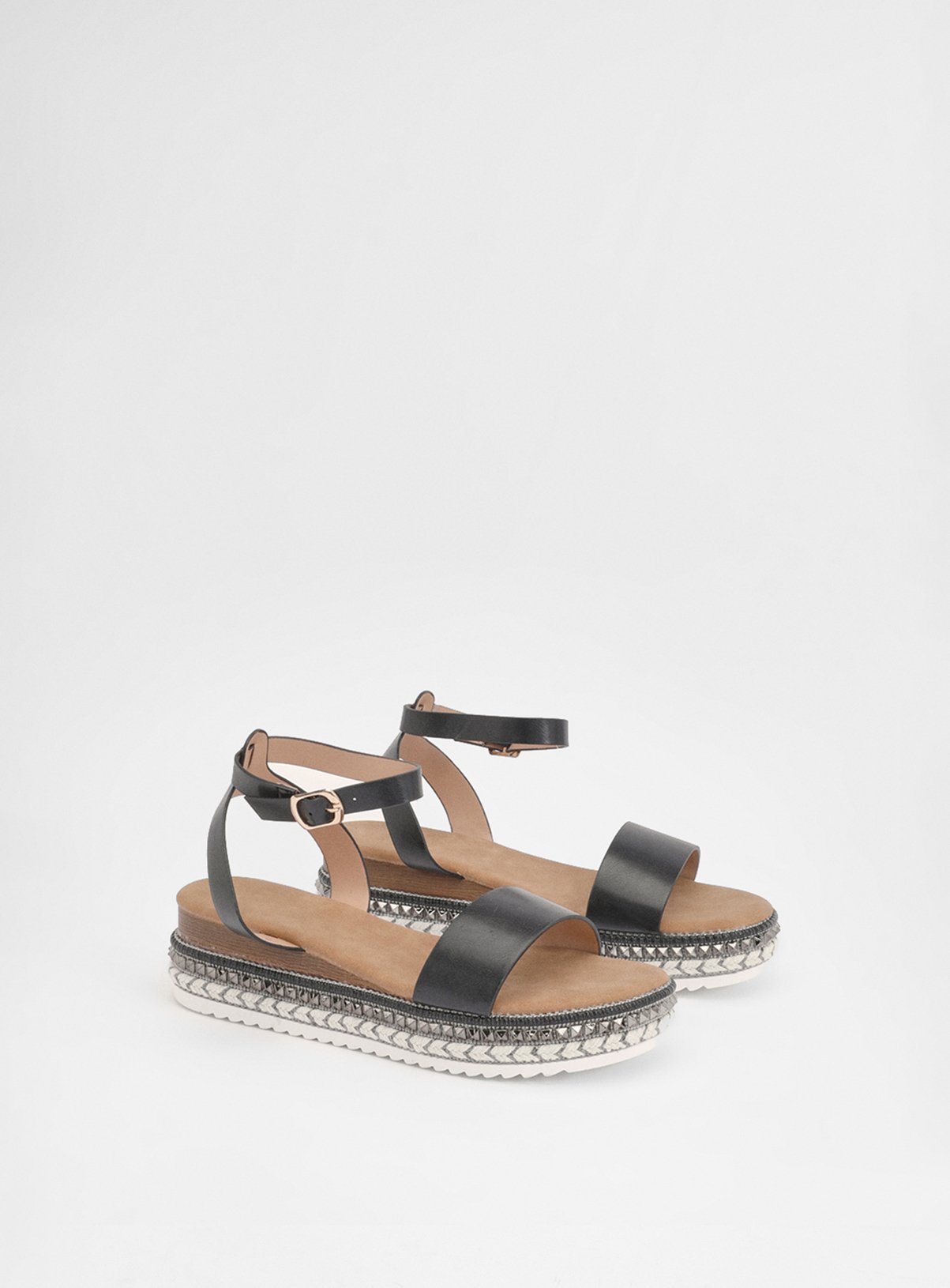 DOROTHY PERKINS Good For The Sole: Hester Faux Leather Embellished Flatform Wedge Sandals Black 3 - Image 3 thumbnail
