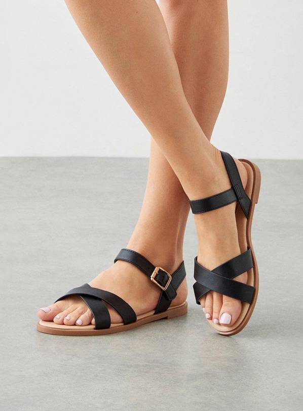 DOROTHY PERKINS Florence Cross Strap Flat Sandals Black 8