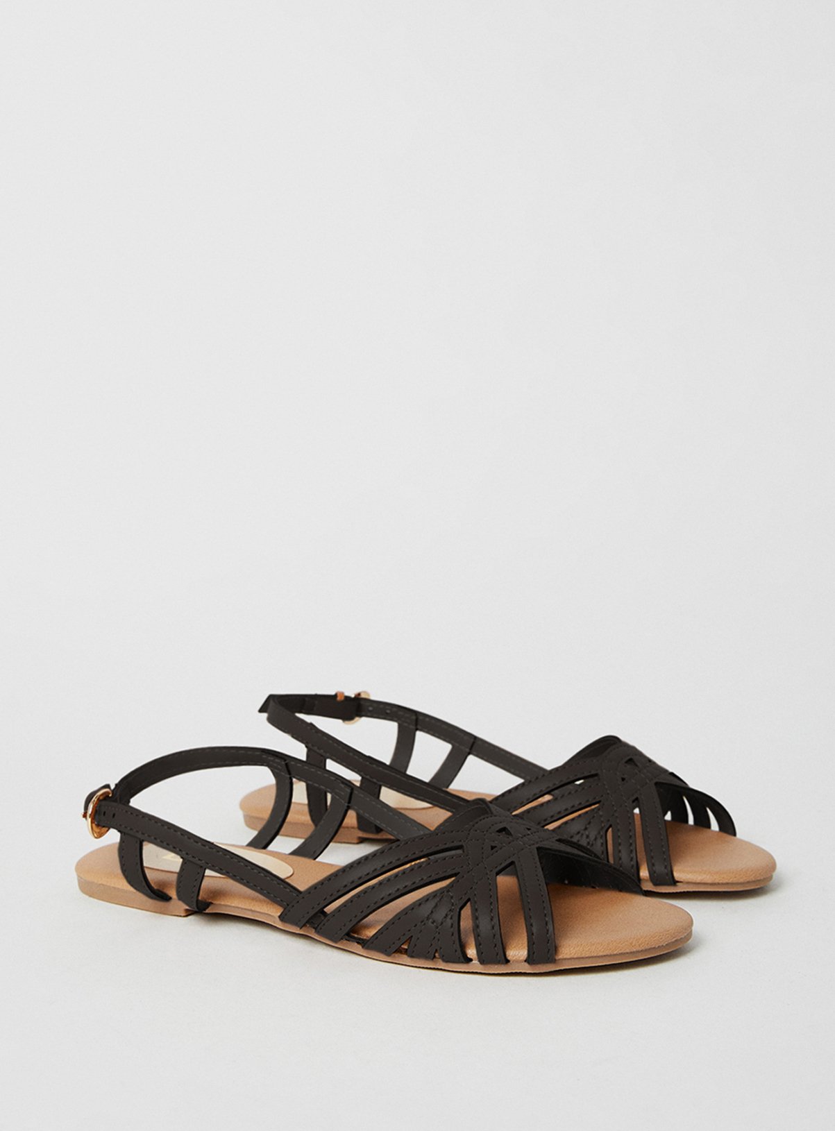 DOROTHY PERKINS Fiona Faux Leather Lattice Peep Toe Slingback Flat Sandals Black 4 - Image 3 thumbnail