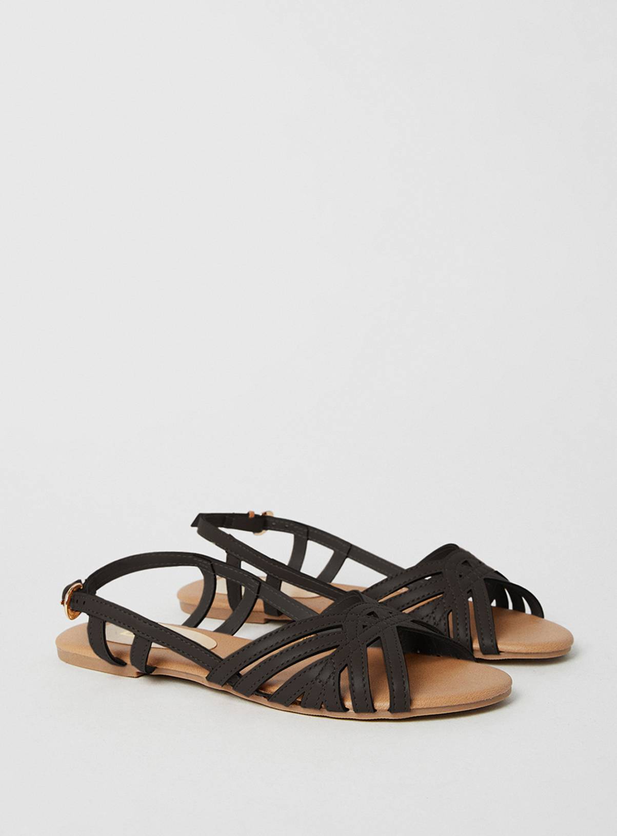 DOROTHY PERKINS Fiona Faux Leather Lattice Peep Toe Slingback Flat Sandals Black 4 - Image 3