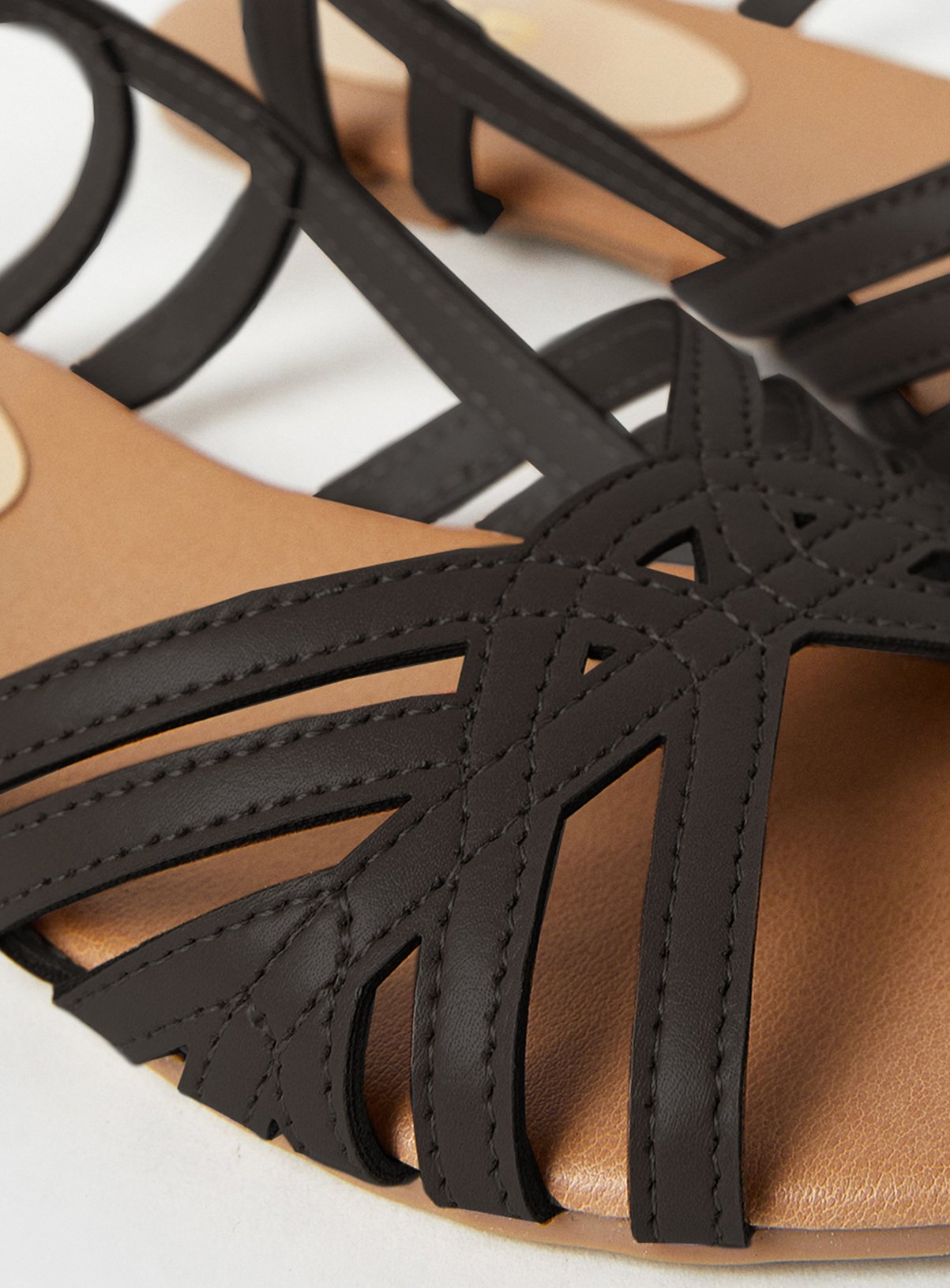 DOROTHY PERKINS Fiona Faux Leather Lattice Peep Toe Slingback Flat Sandals Black 4 - Image 4 thumbnail