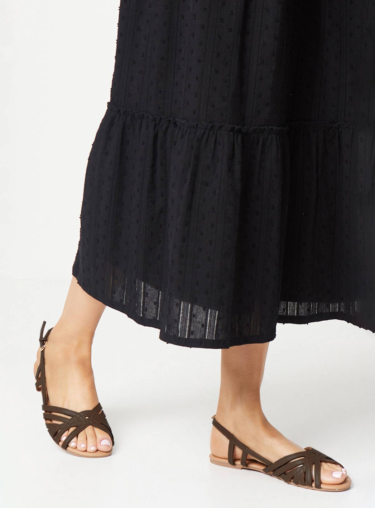 DOROTHY PERKINS Fiona Faux Leather Lattice Peep Toe Slingback Flat Sandals Brown 6 - Image 1