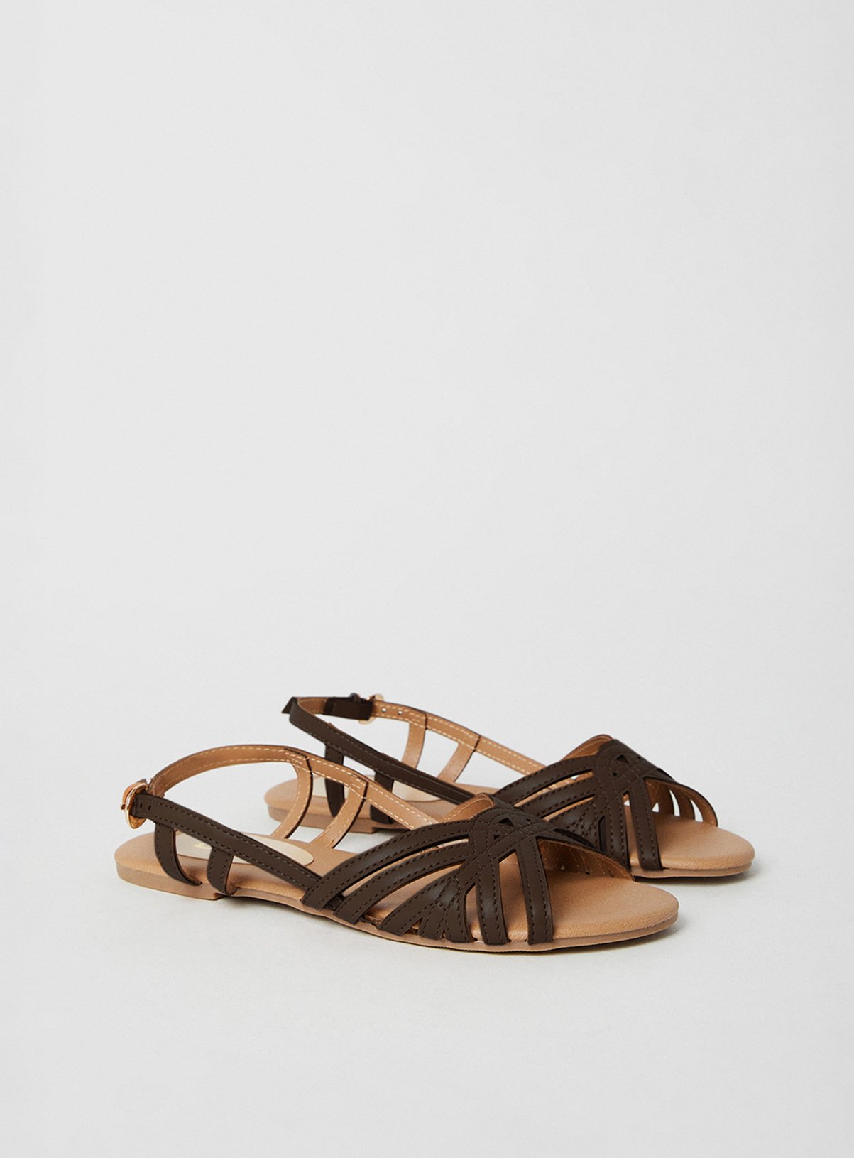 DOROTHY PERKINS Fiona Faux Leather Lattice Peep Toe Slingback Flat Sandals Brown 6 - Image 3 thumbnail