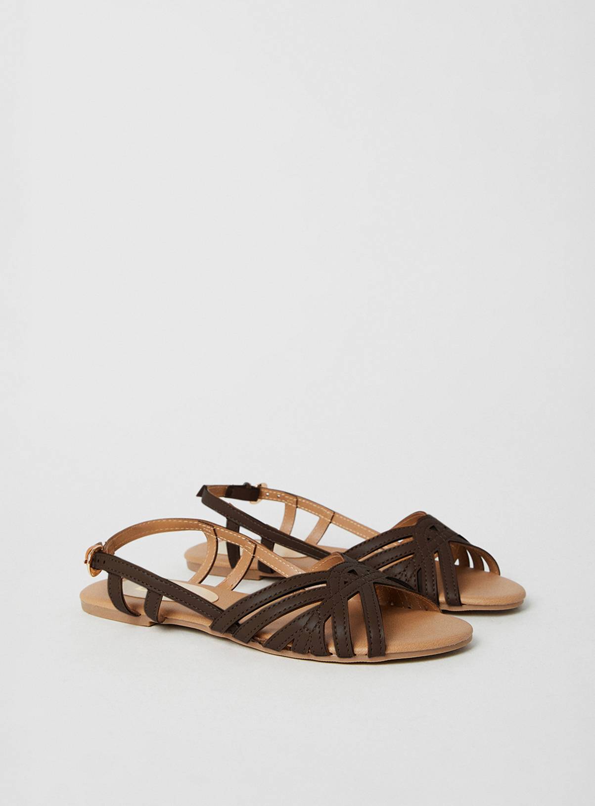DOROTHY PERKINS Fiona Faux Leather Lattice Peep Toe Slingback Flat Sandals Brown 6 - Image 3