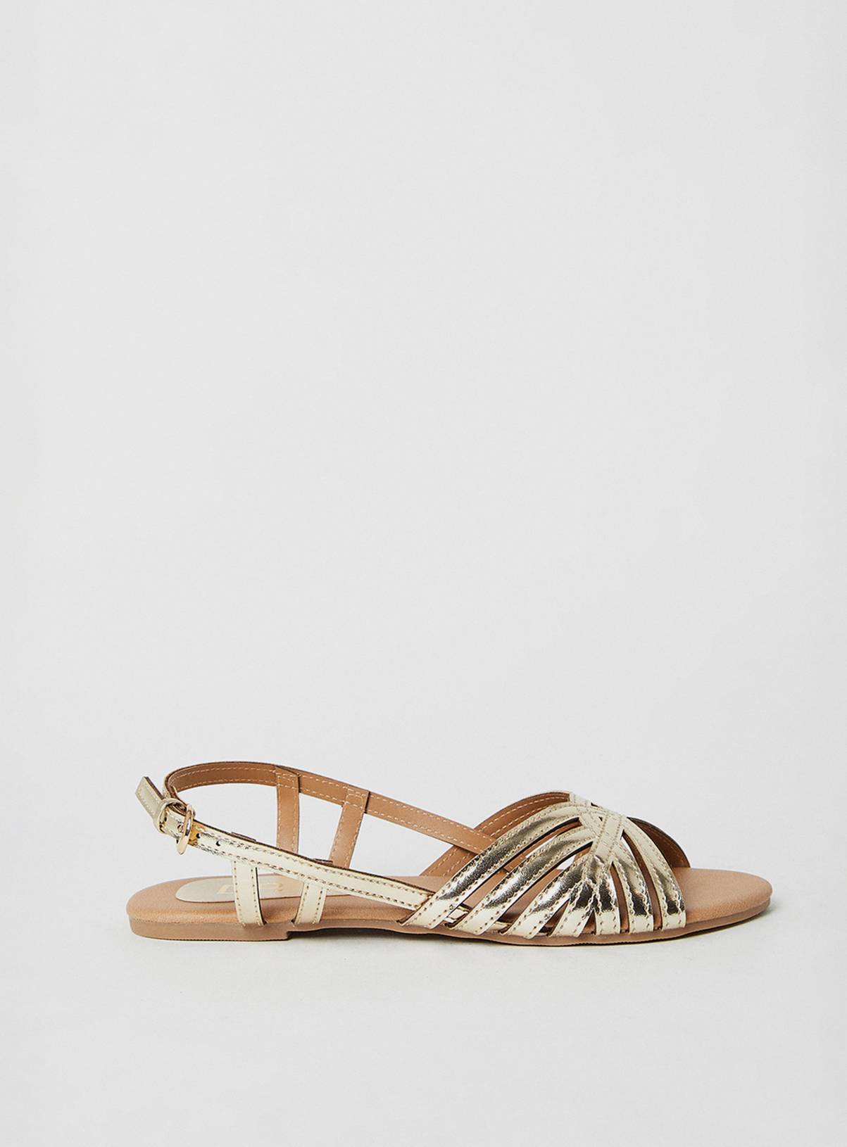 DOROTHY PERKINS Fiona Faux Leather Lattice Peep Toe Slingback Flat Sandals Gold 8 - Image 3