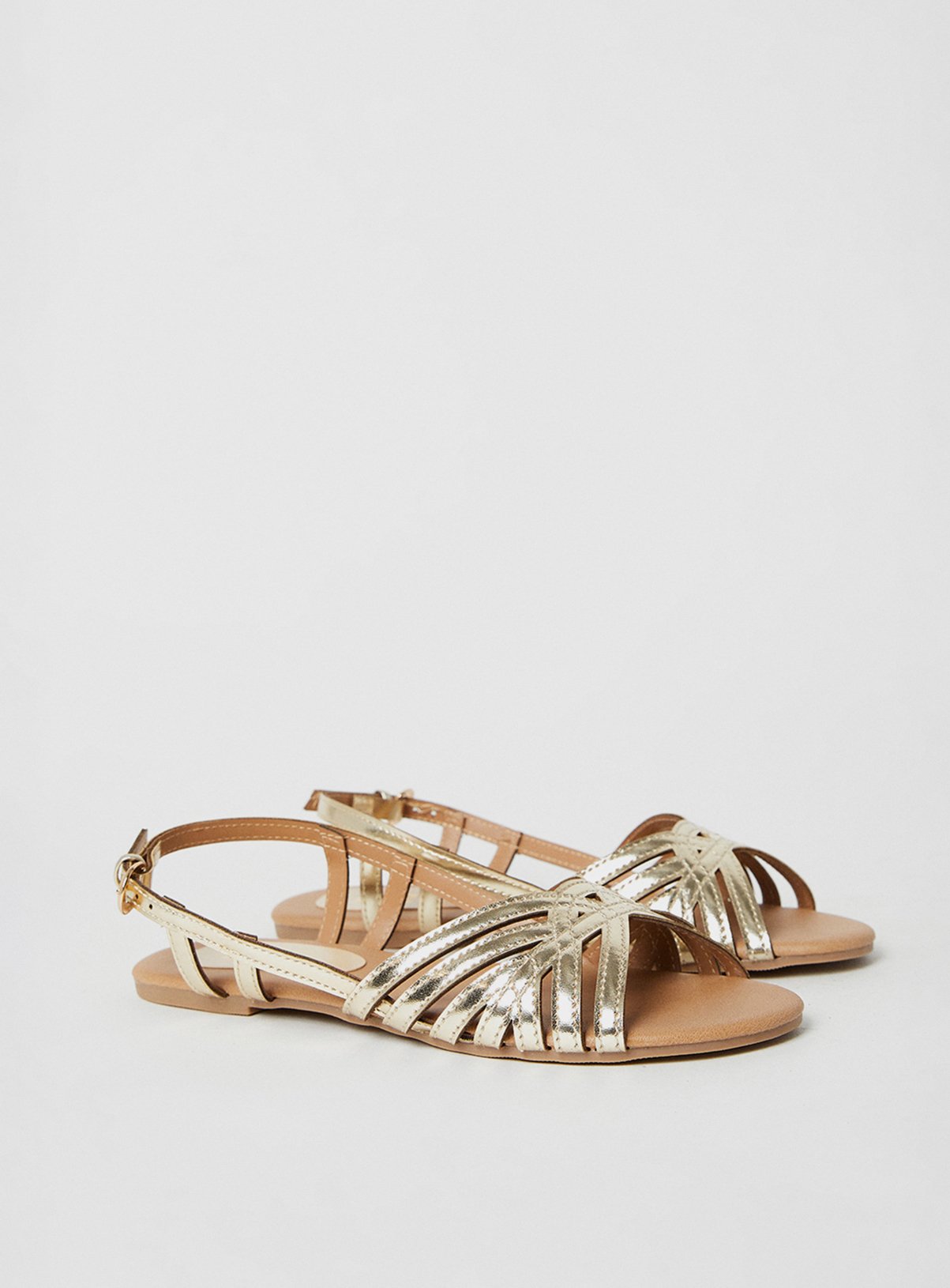 DOROTHY PERKINS Fiona Faux Leather Lattice Peep Toe Slingback Flat Sandals Gold 8 - Image 4 thumbnail