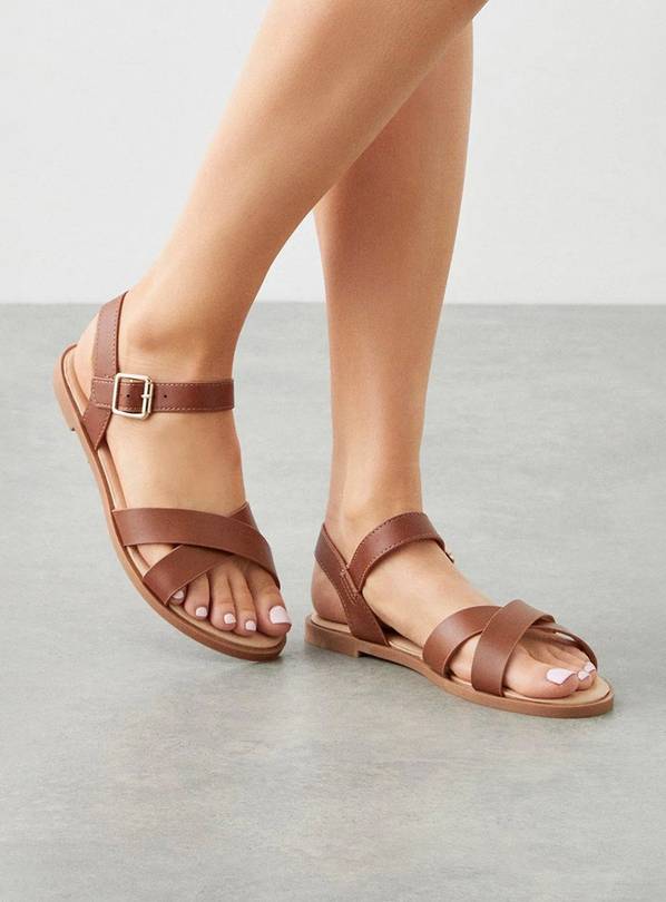 DOROTHY PERKINS Florence Cross Strap Flat Sandals Tan 4