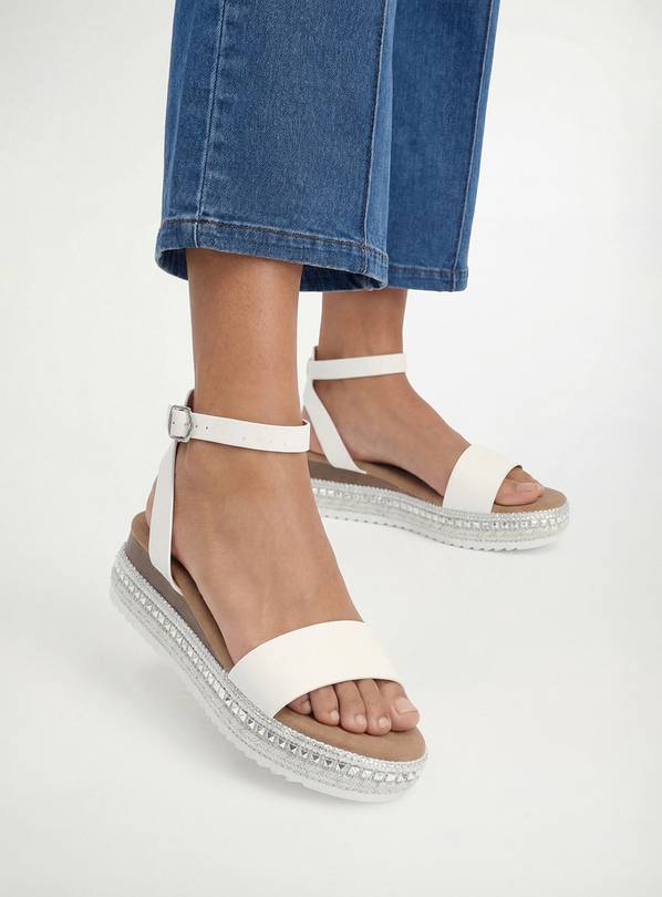 DOROTHY PERKINS Good For The Sole: Hester Faux Leather Embellished Flatform Wedge Sandals White 3