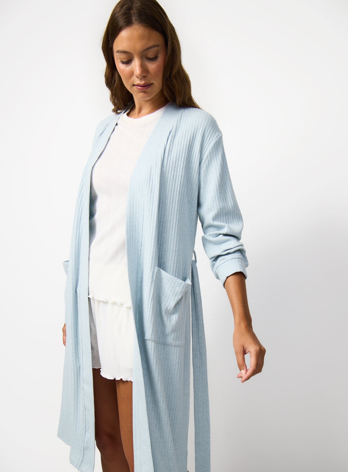 Blue Ribbed Dressing Gown M - Image 2 thumbnail