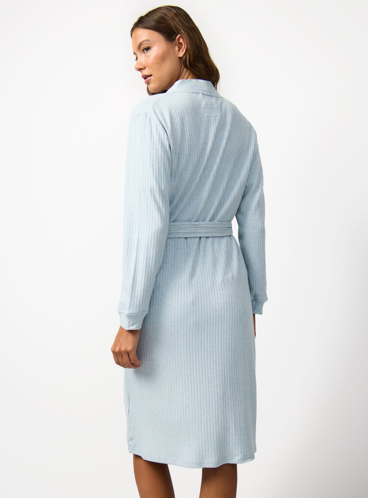 Blue Ribbed Dressing Gown M - Image 4 thumbnail