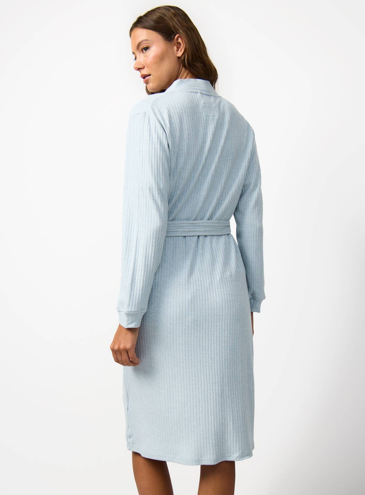 Blue Ribbed Dressing Gown M - Image 4