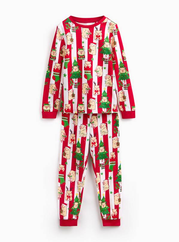 Capybara Red and White Striped Crewneck Pyjama Set 3-4 years