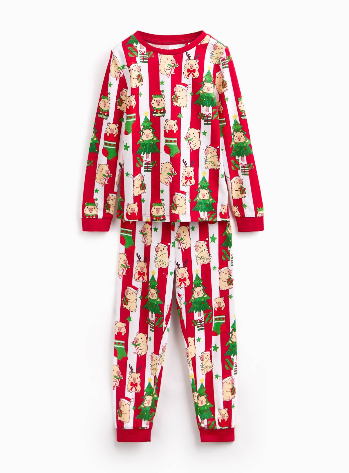 Capybara Red and White Striped Crewneck Pyjama Set 4-5 years - Image 1