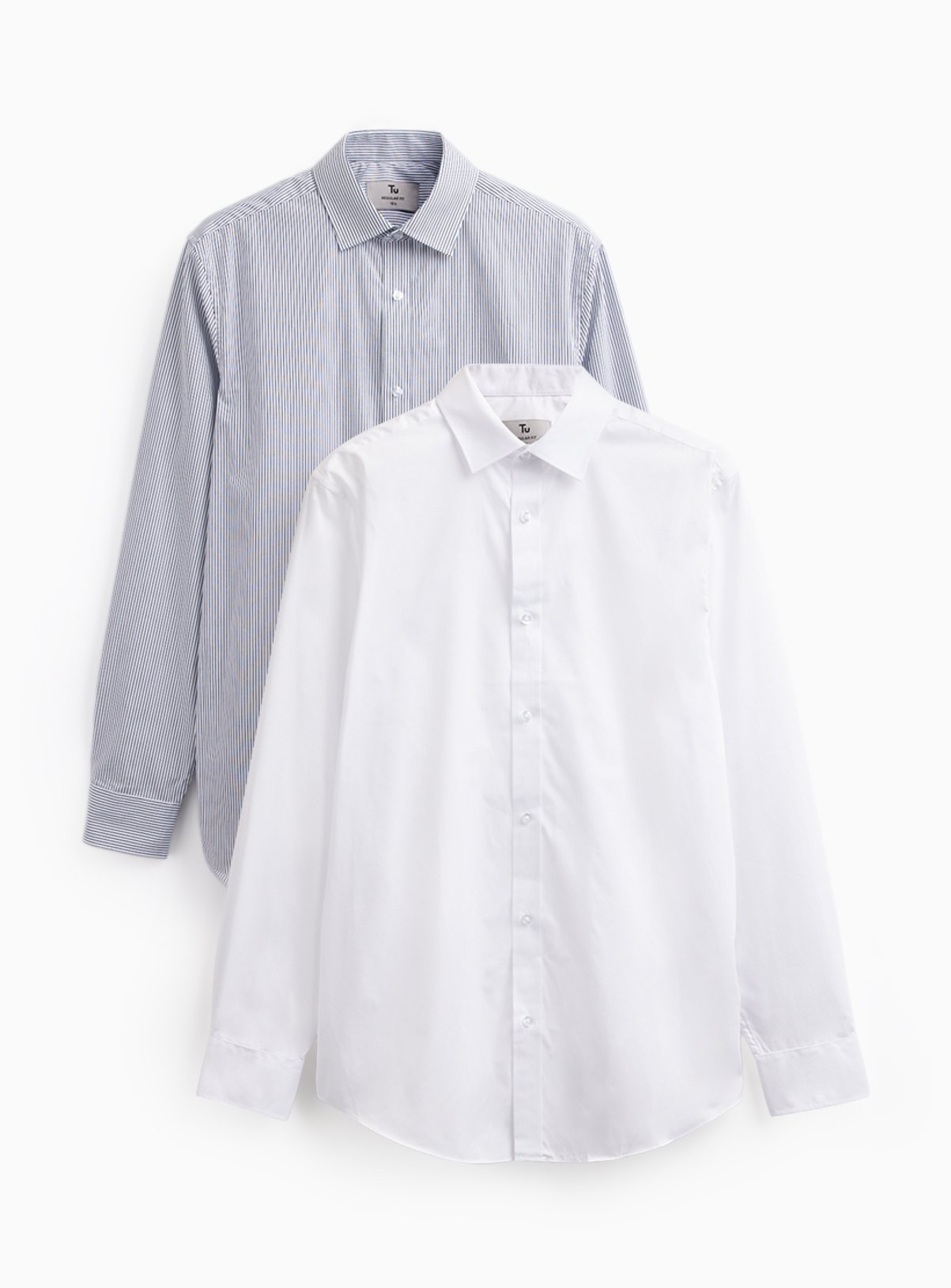White & Navy Stripe Regular Fit Long Sleeve Shirts 2 Pack 16 - Image 1 thumbnail