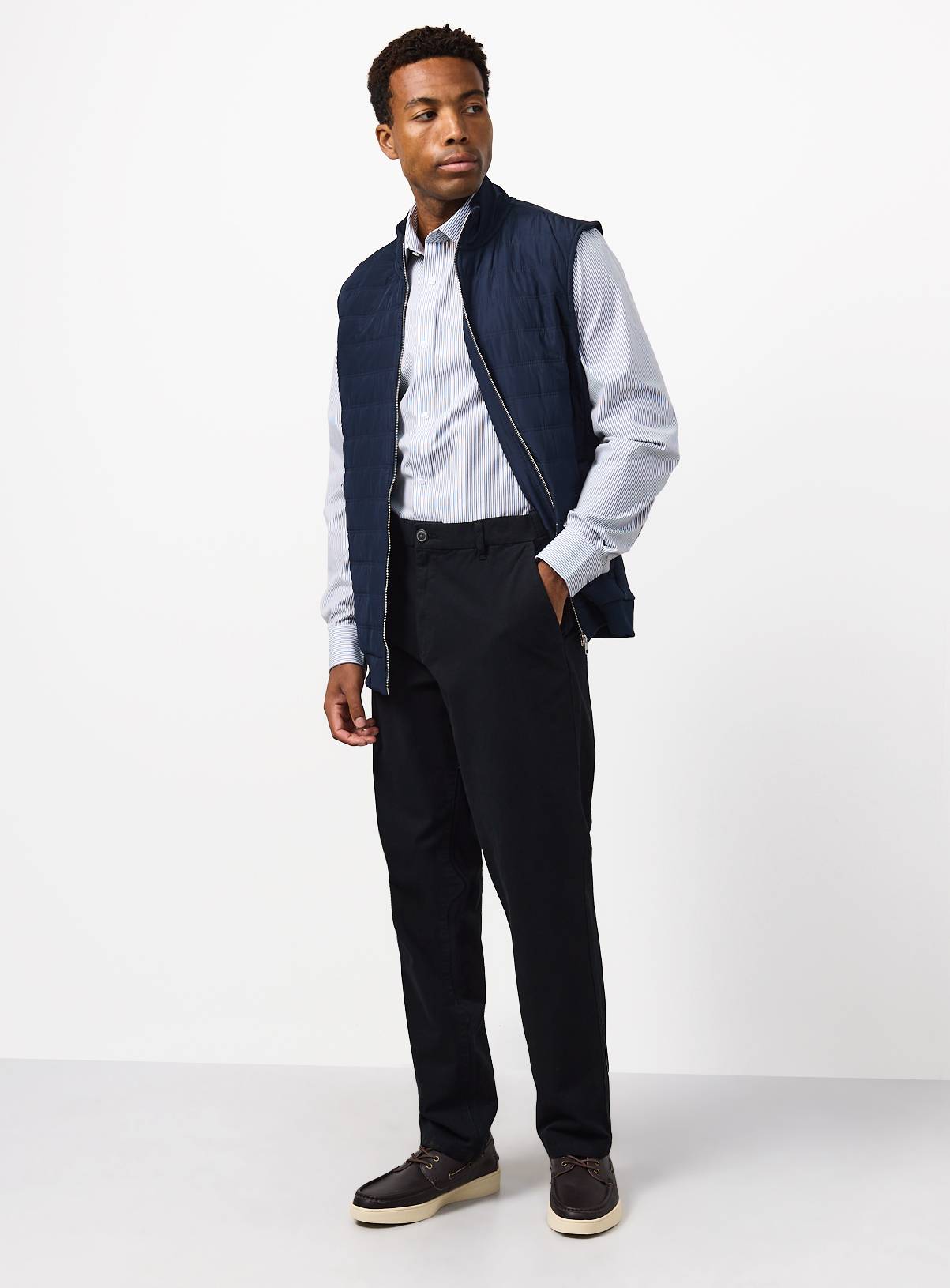 White & Navy Stripe Regular Fit Long Sleeve Shirts 2 Pack 16 - Image 3