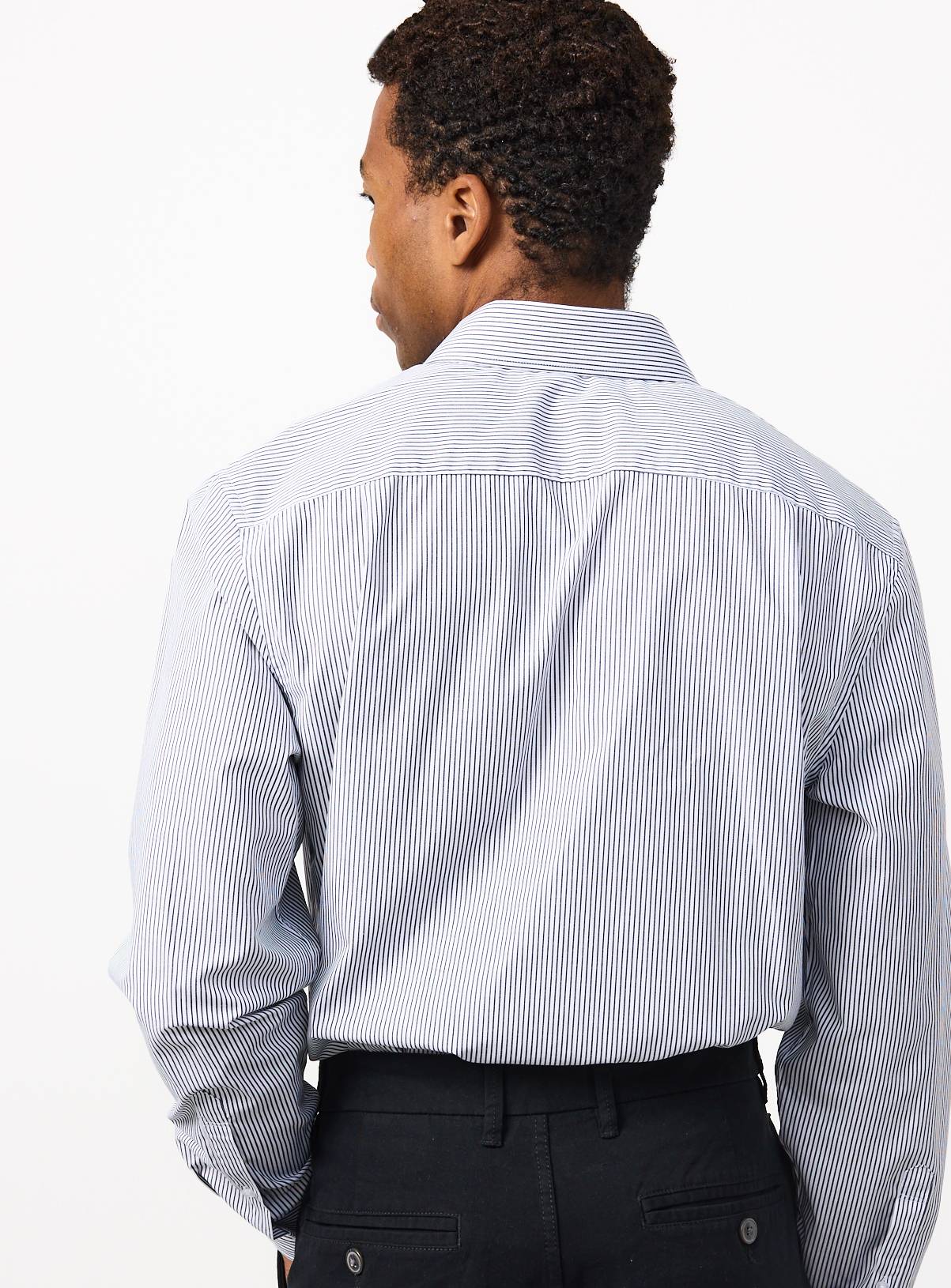 White & Navy Stripe Regular Fit Long Sleeve Shirts 2 Pack 16 - Image 5