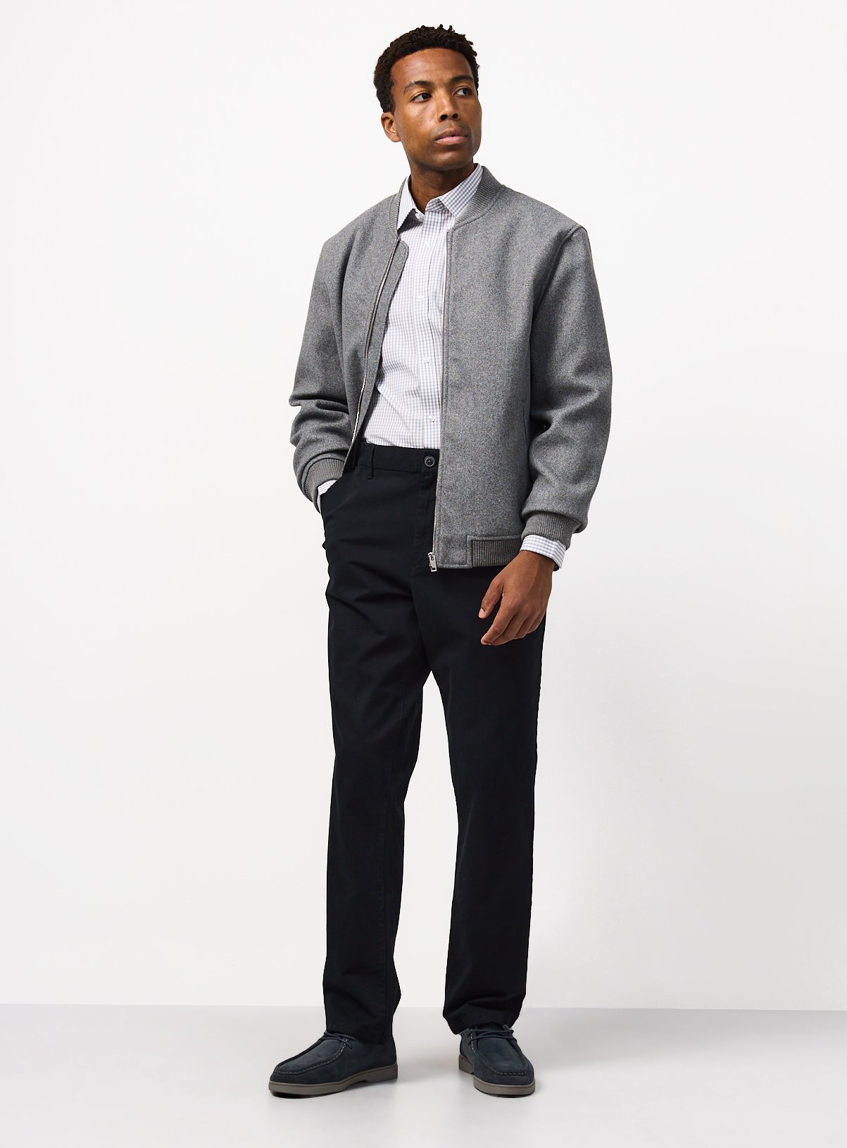 Grey Gingham & Plain Grey Long Sleeve Formal Shirts 2 Pack 15.5 - Image 2 thumbnail