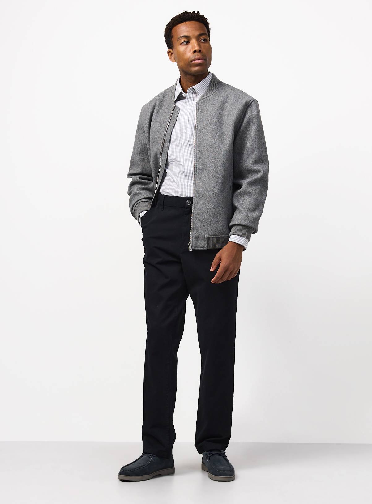 Grey Gingham & Plain Grey Long Sleeve Formal Shirts 2 Pack 15.5 - Image 2