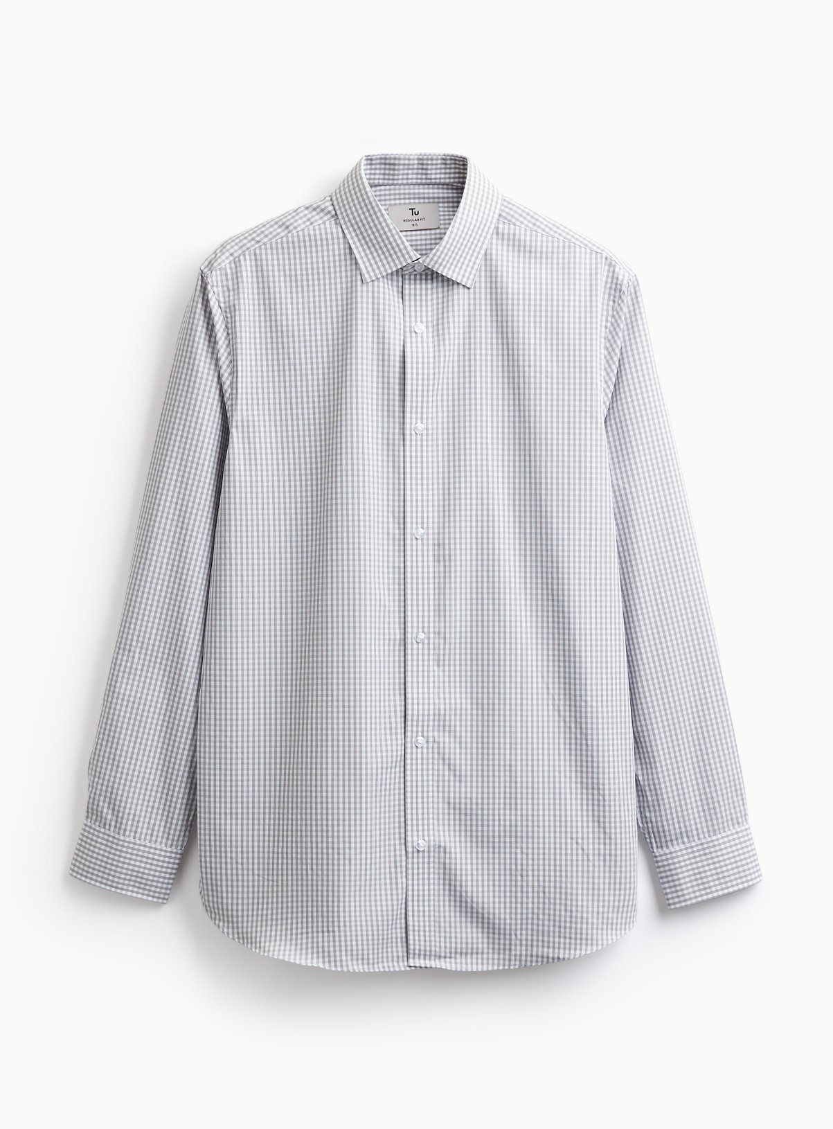 Grey Gingham & Plain Grey Long Sleeve Formal Shirts 2 Pack 15.5 - Image 3 thumbnail