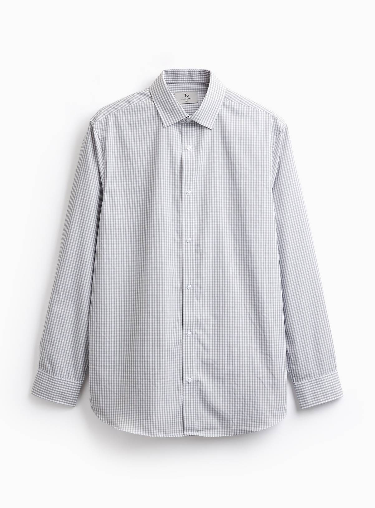 Grey Gingham & Plain Grey Long Sleeve Formal Shirts 2 Pack 15.5 - Image 3