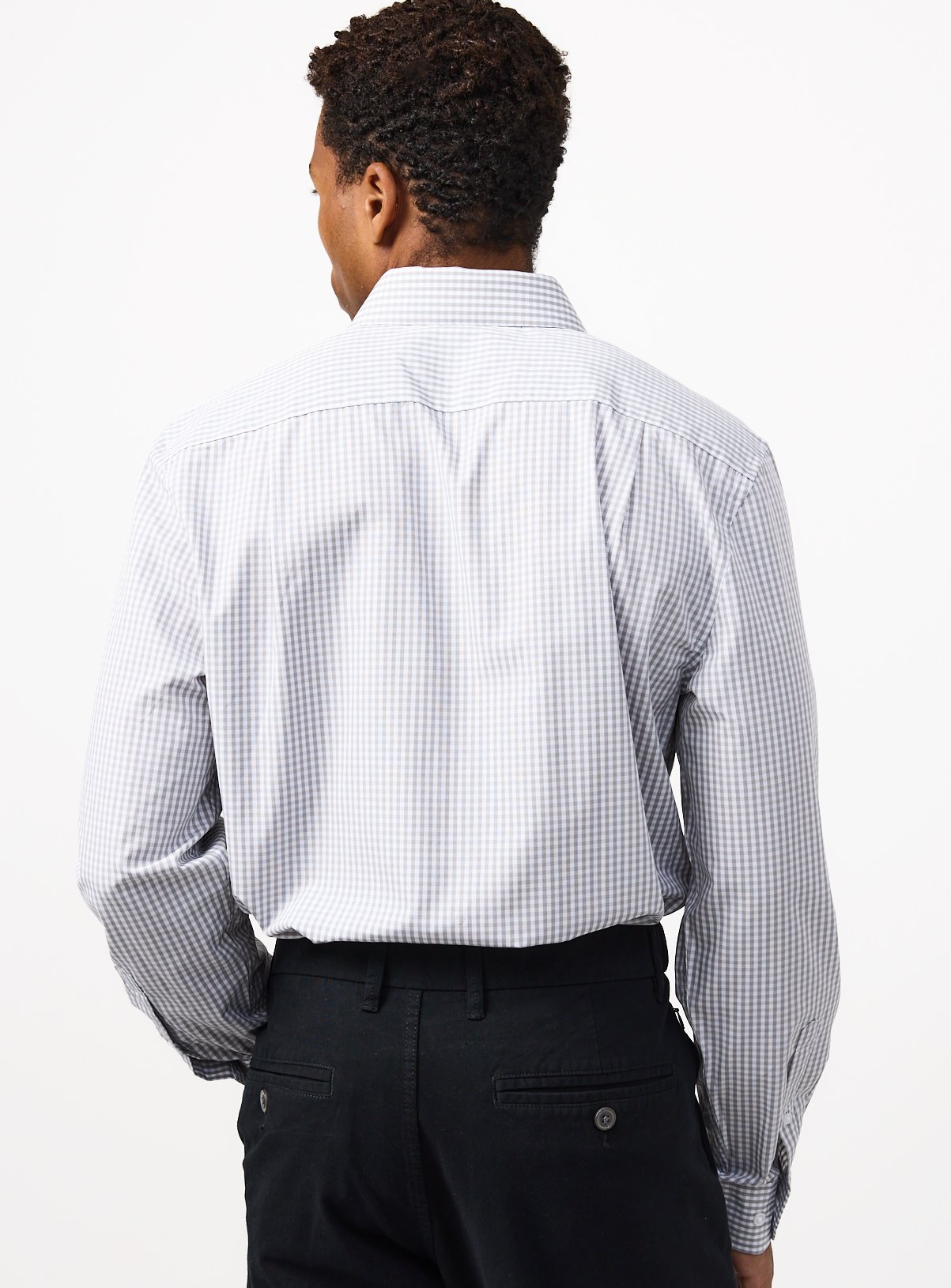 Grey Gingham & Plain Grey Long Sleeve Formal Shirts 2 Pack 15.5 - Image 5 thumbnail