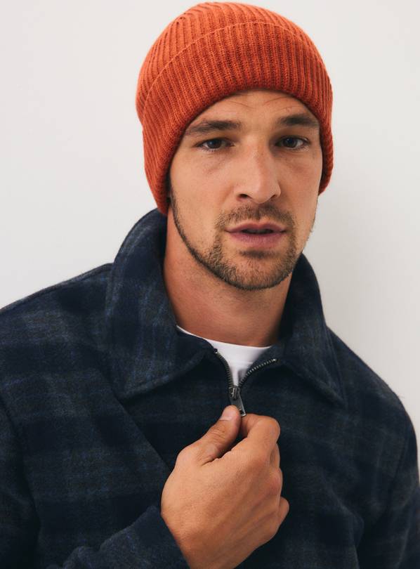 Rust Ribbed Beanie Hat One Size