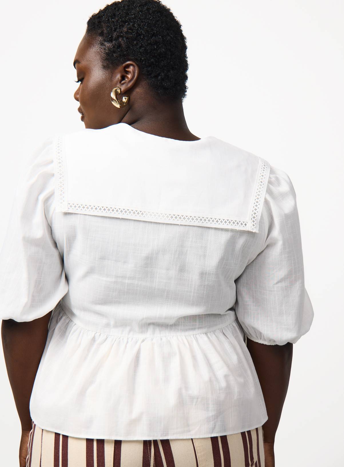 White Lace Trim Detail Half Sleeve Blouse 12 - Image 4
